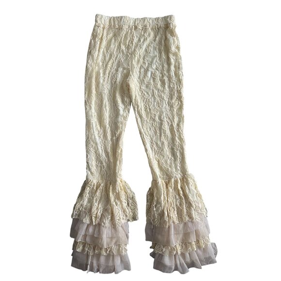SACRED DEEDS Cream Bellbottom Lace Pants Size Medium NEW with tags - Picture 7 of 9